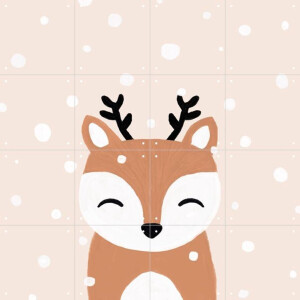 IXXI Snow & Deer, Orara Studio & Various - 80 x 80 cm - Gratis ophangtool - Grote wanddecoratie en posters - Fantasierijk, Digitale Kunst