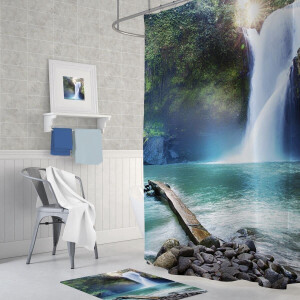 Zethome | Badkamermat en Douchegordijn | Badkamermat 50x80 | Douchegordijn 180x200 | Waterfall