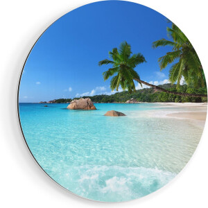 Artaza Dibond Muurcirkel Tropisch Strand En Zee - Ø 70 cm - Wandcirkel - Rond Schilderij - Voor Binnen en Buiten