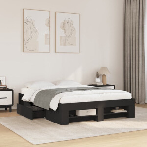 vidaXL - Bedframe - bewerkt - hout - zwart - 120x190 - cm