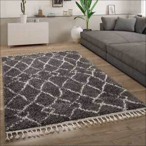 Paco Home Hoogpolig Vloerkleed Woonkamer Shaggy Scandinavisch Franjes Pluizig Modern 140x200 cm