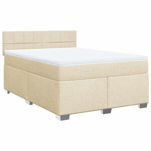 vidaXL - Boxspring - met - matras - stof - crèmekleurig - 140x190 - cm