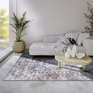 Flycarpets Freundin Home Collection - Asya Laagpolig Vintage Vloerkleed - Blauw / Koper - 80x150 cm