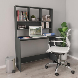 vidaXL - Bureau - met - schappen - 110x45x157 - cm - bewerkt - hout - grijs