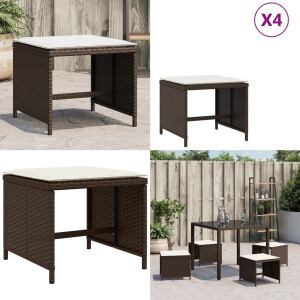 vidaXL Tuinkrukken 4 st met kussens 40x40x35 cm poly rattan bruin - Kruk - Krukken - Tuinkruk - Buitenkruk