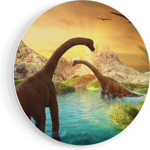 Artaza Forex Muurcirkel Dinosauriërs in het Water - Dino's - 90x90 cm - Groot - Wandcirkel - Rond Schilderij - Muurdecoratie Cirkel