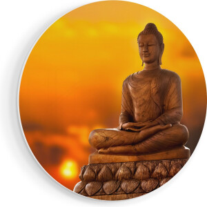 Artaza Forex Muurcirkel Boeddha Standbeeld Bij Zonsondergang - 80x80 cm - Groot - Wandcirkel - Rond Schilderij - Wanddecoratie Cirkel