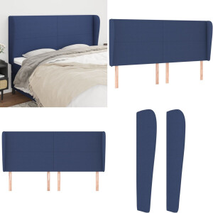 vidaXL Hoofdbord met randen 183x23x118/128 cm stof blauw - Hoofdbord - Hoofdborden - Hoofdeinde - Houten Hoofdbord