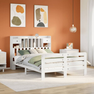 vidaXL - Bed - met - boekenkast - zonder - matras - grenenhout - wit - 140x200 - cm