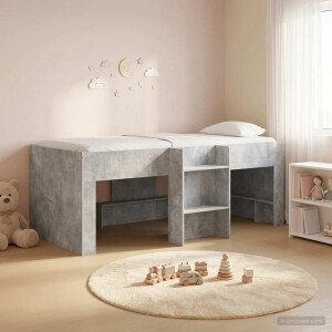 vidaXL - Kinderhoogslaper - Betongrijs - 90 - x - 200 - cm - Bewerkt - hout