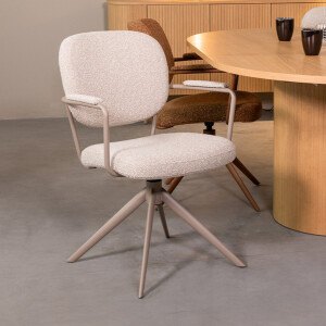 LABEL51 Basel Eetkamerstoel - Naturel - Royal Stof - Taupe Metalen Frame - Stoel - Normale eetkamerstoel - Met Armleuning