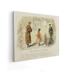 Artaza Canvas Schilderij Victoriaanse Karikatuur van Mannen Die een Treinreis Plannen bij een Station - 50x40 cm - Wanddecoratie Woonkamer - Schilderijen - Muurdecoratie