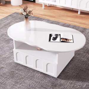 Witte Wolkvormige Salontafel 100x60x40,5 cm - Moderne Design Salontafel met Lade en Open Opbergruimte - voor Woonkamer en Slaapkamer