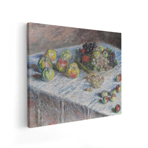 Artaza Canvas Schilderij Stilleven Monet - 100x80 cm - Wanddecoratie Appels En Druiven - Muurdecoratie Klassiek Schilderij - Decoratie Fruit
