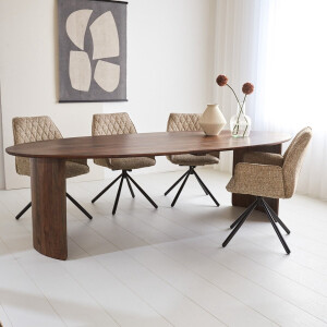 Dimehouse Eettafel Yves Walnut Finish 260 x 110 x 76 cm - Hout - Industrieel - Ovaal