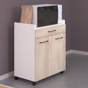 Keukenkastje Maleficent met wieltjes - 2 deuren & 1 lade - eikdecor - Parisot - Keuken trolley - Wit; Bruin - Melamine; Spaanplaat