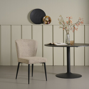 Eetkamerstoel Reva - Textiel / Metaal - Beige / Zwart - 55x87x63 cm (BxHxD) - Kleur Natural