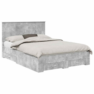 vidaXL - Bedframe - met - hoofdeinde - Beton - Grijs - 140 - x - 200 - cm - Bewerkt - hout