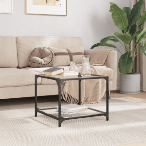vidaXL Houten Salontafel - Salontafel - Salontafel met transparant glazen blad 50x50x40 cm staal - Transparant Glas - Koffietafel - Livingroom Furniture