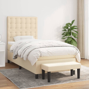 vidaXL Boxspring - Boxspringbed - Boxspring met matras stof crèmekleurig 90x190 cm - Tweepersoonsbed - Creme Kleurig Bed - Pocketed Veren Matras