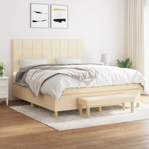vidaXL - Boxspring - met - matras - stof - crèmekleurig - 160x200 - cm