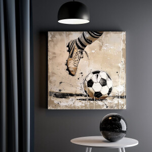 Artaza Canvas Schilderij Voetbalspeler Trapt een Bal - 30x30 cm - Klein - Wanddecoratie Woonkamer - Schilderijen - Muurdecoratie