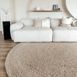 Rond Wollen Vloerkleed Palermo Beige/lichtbruin Eva Interior - Rond 260 Ø - (XXL)