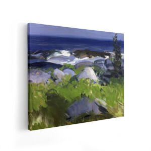 Artaza Canvas Schilderij Kustlandschap - 100x80 cm - Wanddecoratie Zee - Muurdecoratie Natuur - Schilderijen Op Canvas Rotsen Golven
