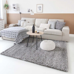 Vierkant hoogpolig vloerkleed shaggy Trend effen - lichtgrijs 160x160 cm