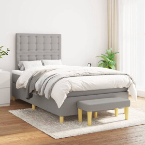 vidaXL Boxspring - Boxspringbed - Boxspring met matras stof lichtgrijs 120x200 cm - Tweepersoonsbed - Grijs Bed - Stapelbare Bedbank