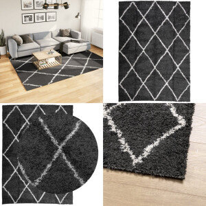 vidaXL Vloerkleed shaggy hoogpolig modern 200x280 cm zwart en crème - Vloerkleed - Vloerkleden - Tapijt - Vloerbedekking