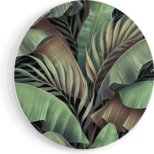 Artaza Forex Muurcirkel Tropische Bladeren - 40x40 cm - Klein - Wandcirkel - Rond Schilderij - Wanddecoratie Cirkel