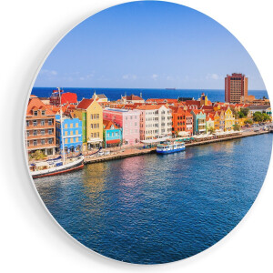 Artaza Forex Muurcirkel Willemstad Centrum in Curaçao - 40x40 cm - Klein - Wandcirkel - Rond Schilderij - Wanddecoratie Cirkel