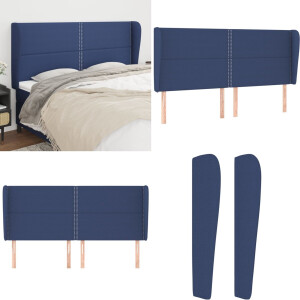 vidaXL Hoofdbord met randen 203x23x118/128 cm stof blauw - Hoofdbord - Hoofdborden - Hoofdeinde - Houten Hoofdbord