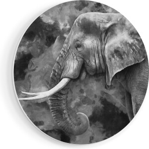 Artaza Forex Muurcirkel Olifant - Abstract - Zwart Wit - 70x70 cm - Wandcirkel - Rond Schilderij - Wanddecoratie Cirkel - Muurdecoratie