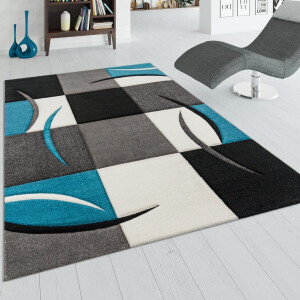 Flycarpets Diamesa Modern Vloerkleed - Blauw / Zwart / Grijs - 120x170 cm - Laagpolig Tapijt Woonkamer