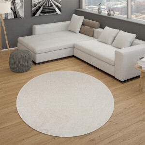 Flycarpets Laagpolig Effen Uni Vloerkleed Porera - Creme