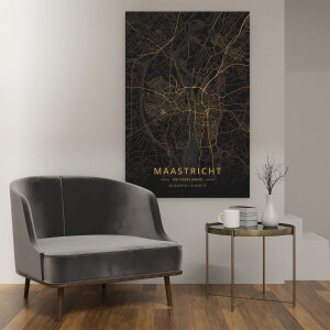 Artaza Canvas Schilderij Stadskaart Maastricht - 80x120 cm - Groot - Wanddecoratie Wereldkaart - Muurdecoratie Goud - Schilderijen Op Canvas