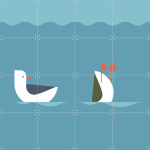 IXXI Pair of Ducks, Studio Kars + Boom - 80 x 80 cm - Gratis ophangtool - Grote wanddecoratie en posters - Geometrische Kunst, Illustraties, Speels