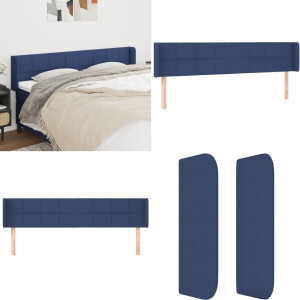 vidaXL Hoofdbord met randen 203x16x78/88 cm stof blauw - Hoofdbord - Hoofdborden - Hoofdeinde - Houten Hoofdbord