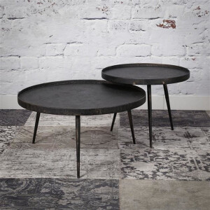 Dimehouse Industriële salontafel set Owen grijs metaal - 76 x 76 x 40 cm - Grijs - Industrieel - Rond