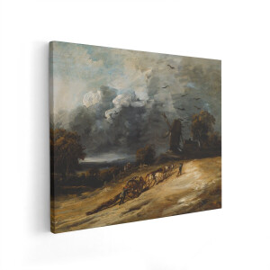 Artaza Canvas Schilderij Landschap Constable - 50x40 cm - Wanddecoratie Natuur - Muurdecoratie Paarden - Decoratie Molen Suffolk