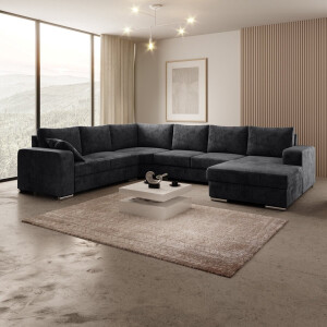 Meubella - Adel - Hoekbank 5-zits met chaise longue - Zwart - Velvet - Rechts