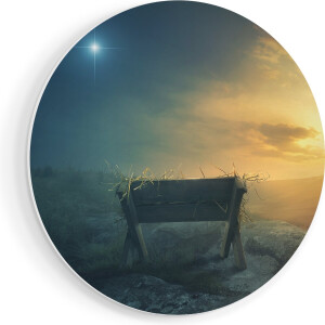 Artaza Forex Muurcirkel Kribbe en Drie Kruisen - 90x90 cm - Groot - Wandcirkel - Rond Schilderij - Muurdecoratie Cirkel