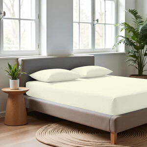 Saphire - Hoeslaken - Strijkvrij Elastiek - 100% Zachte Brushed Katoen - 140 x 200 + 30 - Ecru