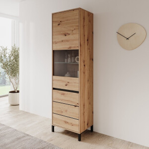 Meubella - Montellini - Vitrinekast - Eikenpatroon - 55x40x193 cm