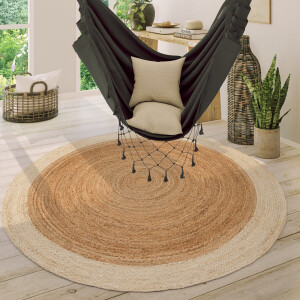 Paco Home Vloerkleed Rond Woonkamer Jute Boho Ethno Handgemaakt Natuurlijk Vloerkleed 120 cm Rund