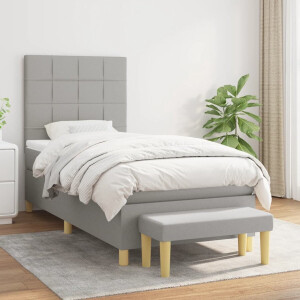 vidaXL - Boxspring - met - matras - stof - lichtgrijs - 90x200 - cm