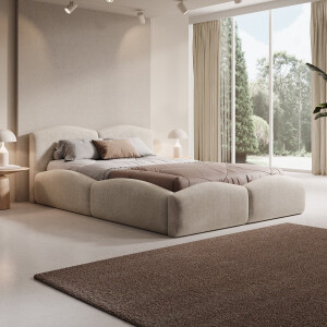 Meubella - Kamfer - Tweepersoonsbed - Stof beige - 140x200 cm