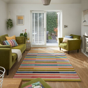 Flycarpets Piano Modern Laagpolig - 100% Wol - Gestreept Vloerkleed - Roze / Multi - 120x170 cm